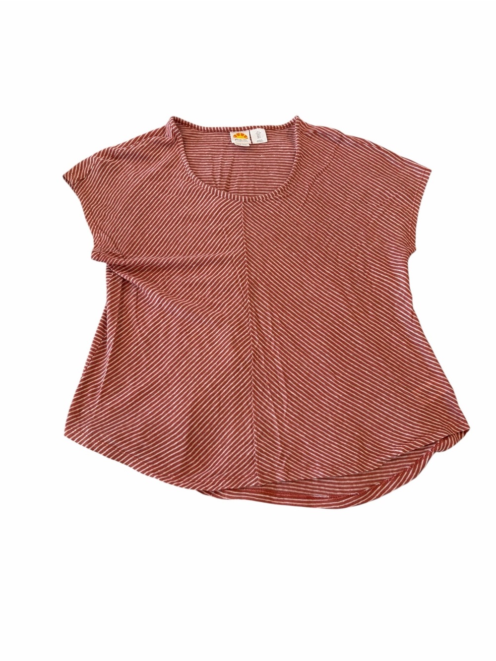 C&C California Linen Striped Top Women’s Large Rust White Short Sleeve